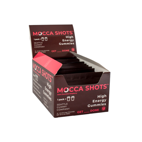 Mocca Shots Energy Gummies with Caffeine | 12-Pack - Dark Chocolate Raspberry