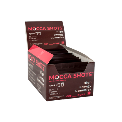 Mocca Shots Energy Gummies with Caffeine | 12-Pack - Dark Chocolate Raspberry